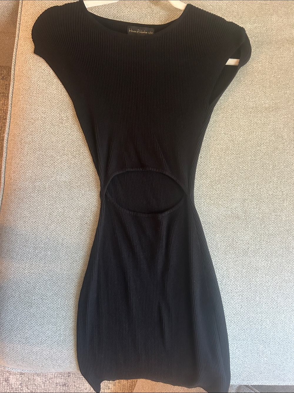 House of Harlow 1960 Black Ribbed Mini Dress with Waist Cutout